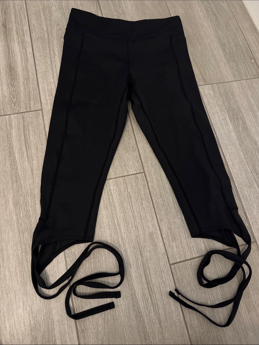 Black Tie-Hem Womens Performance Leggings